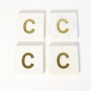 4 marble granite coasters alphabet letter C Christmas home decor novelty Anthro